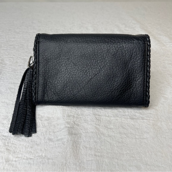 Elliot Lucca Black Pebble Leather Hand Wristlet/Clutch With Tassel Zipper Pull - Picture 5 of 14